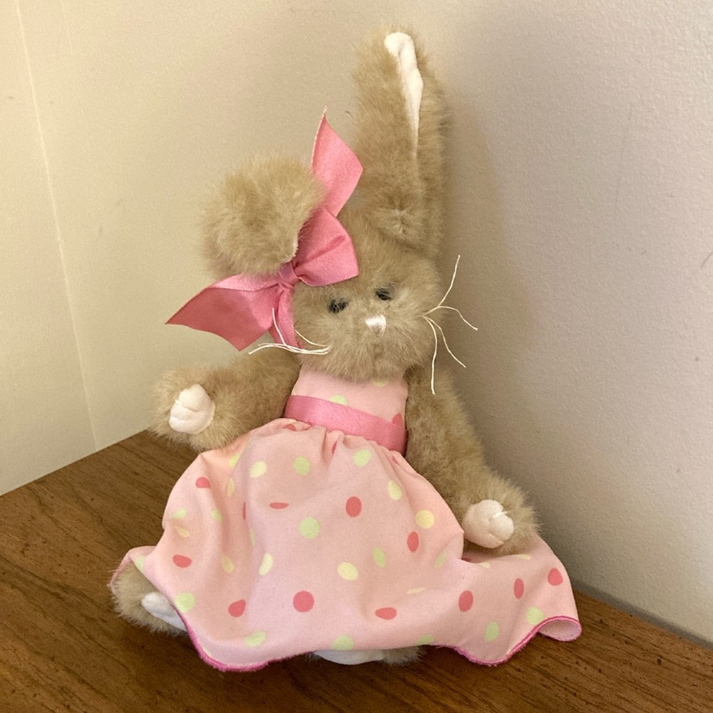 Charming posable Bunny with Pink Polka Dot Dress